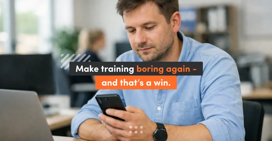 Employee using mobile learning for employee training in a learning management system for employees, tracking learner progress.