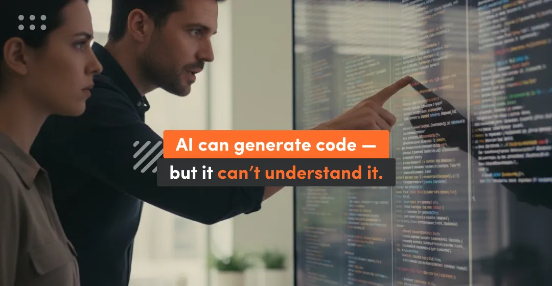 two people with the board and inscription thah AI can generate code