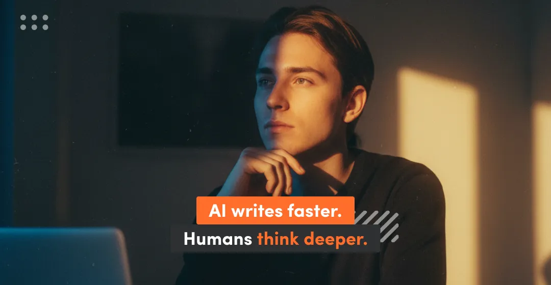 A thoughtful developer sitting at a desk illuminated by sunlight, representing how AI accelerates coding tasks while human engineers provide deeper reasoning, judgment, and system-level decisions.