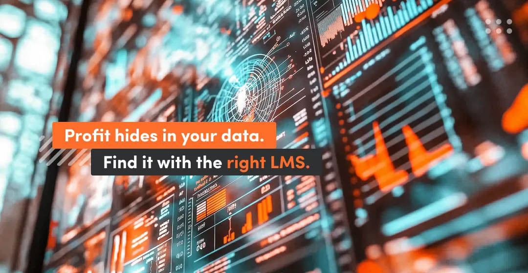 Modern graphic about profit in data and inscripion to find it with the right LMS