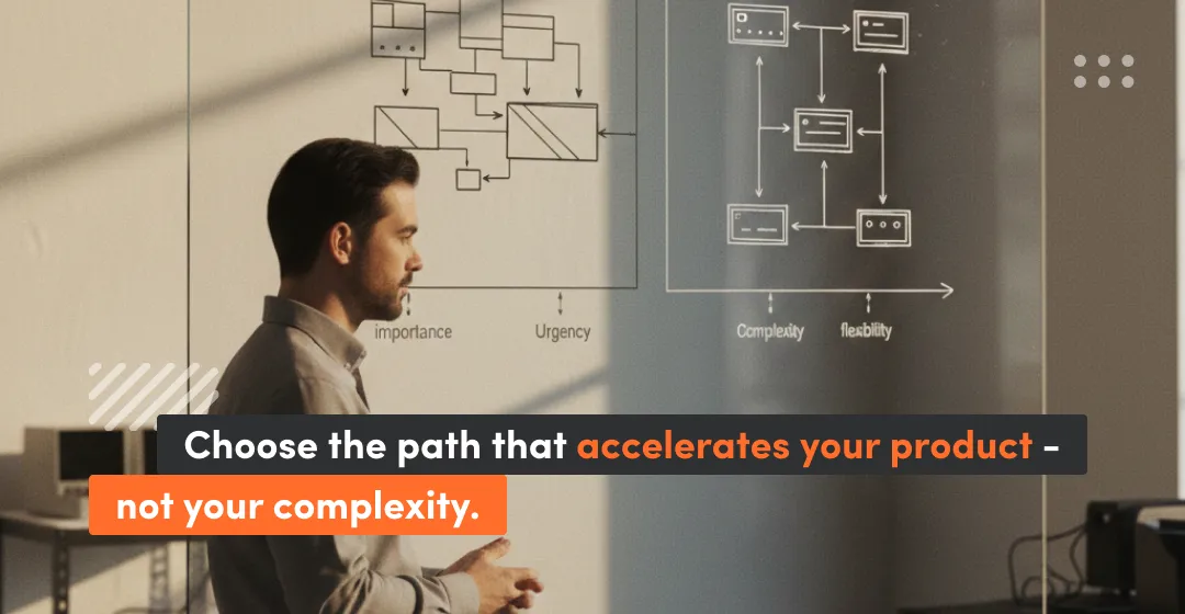 man with board and inscription choose the path that accelerates your product