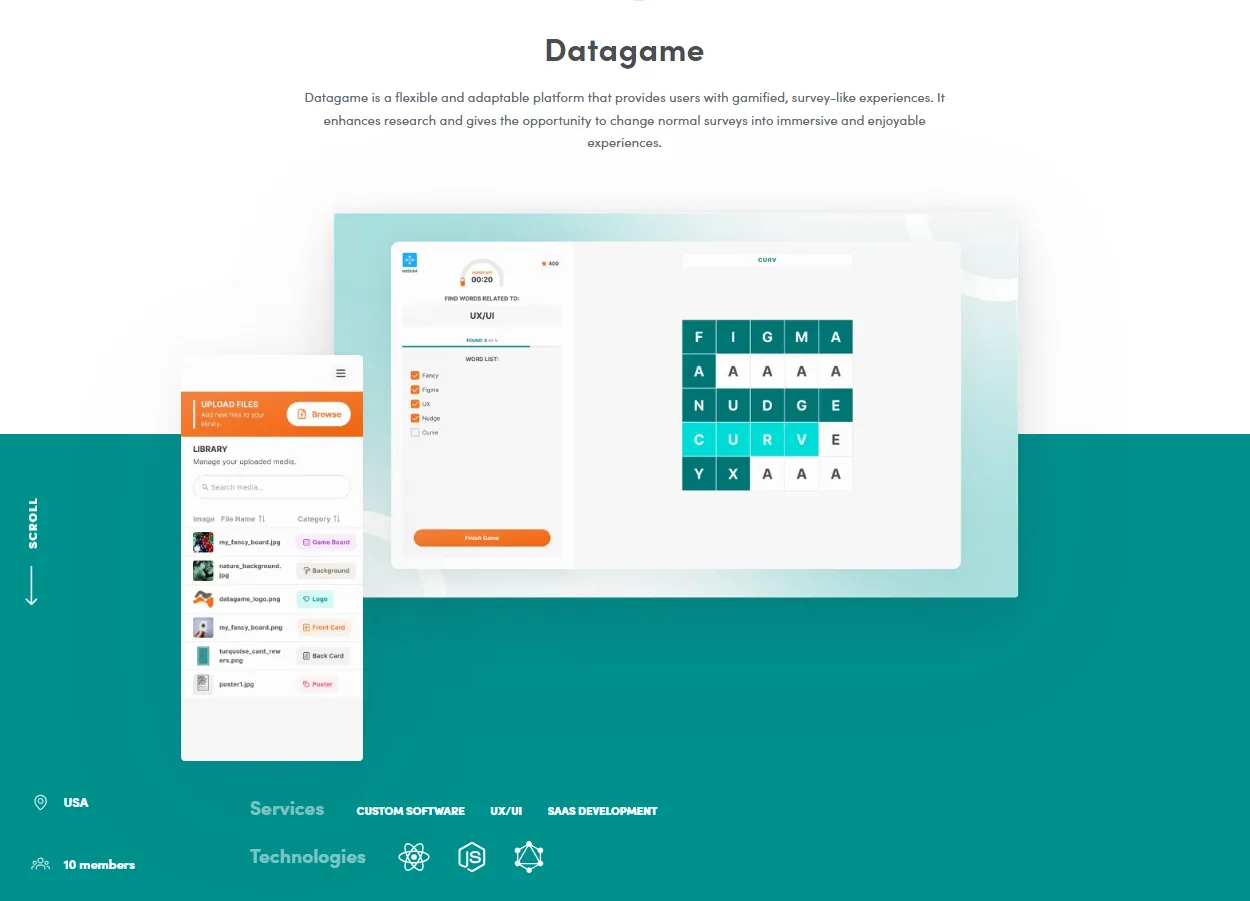 The entire visual design of the lms implementation for datagame