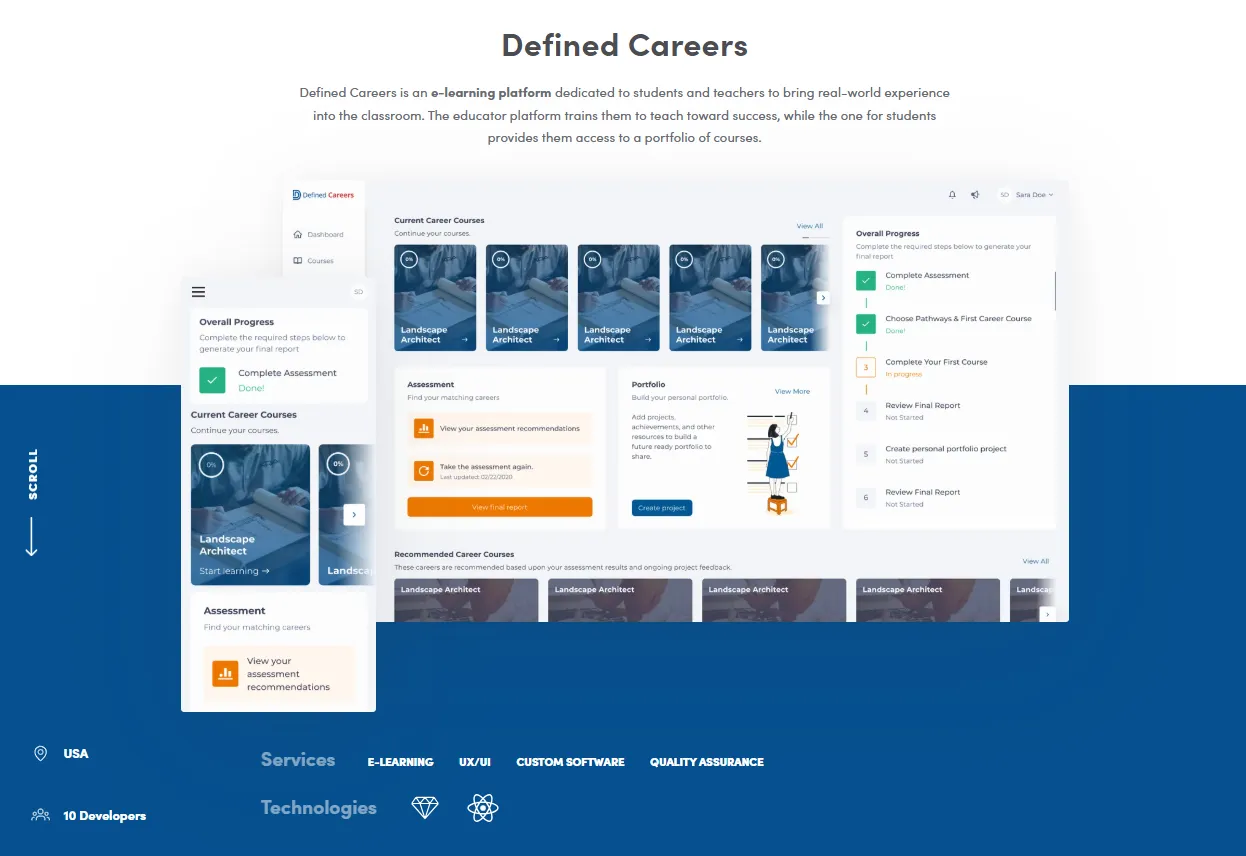 The entire visual design of the lms implementation for defined careers