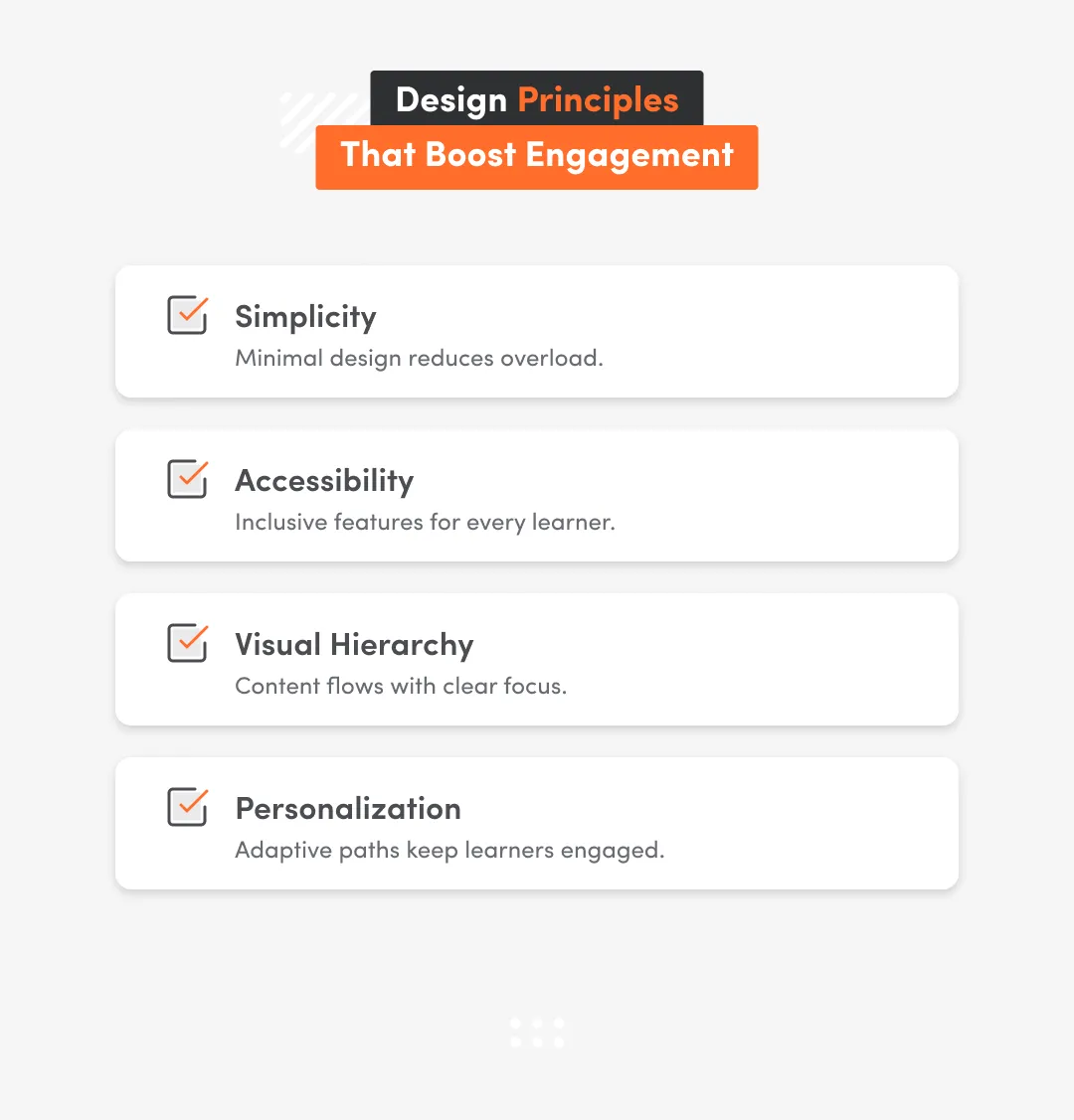 white inphographic with inscription how design principles boost engagement