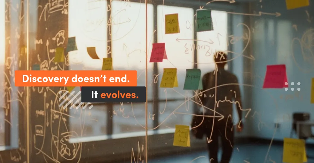 Man and window with inscription about evolving discovery