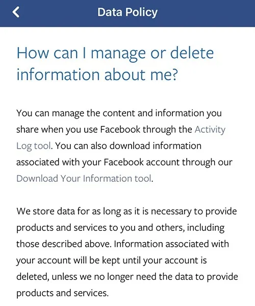 Another Facebook's Data Policy clause on Minors’ safety