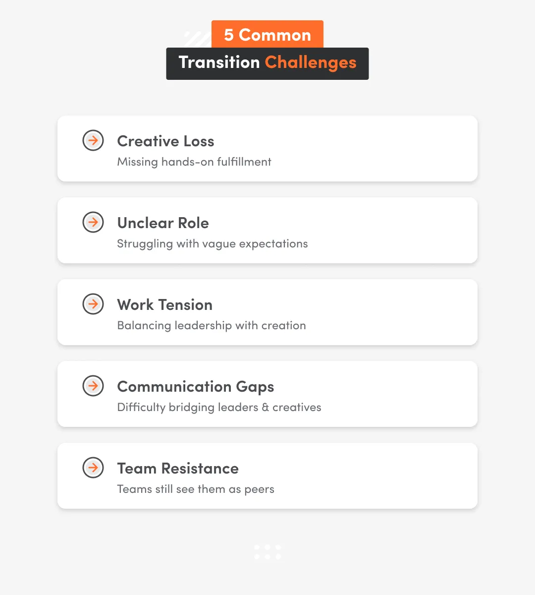infographic on white background with common transition challenges