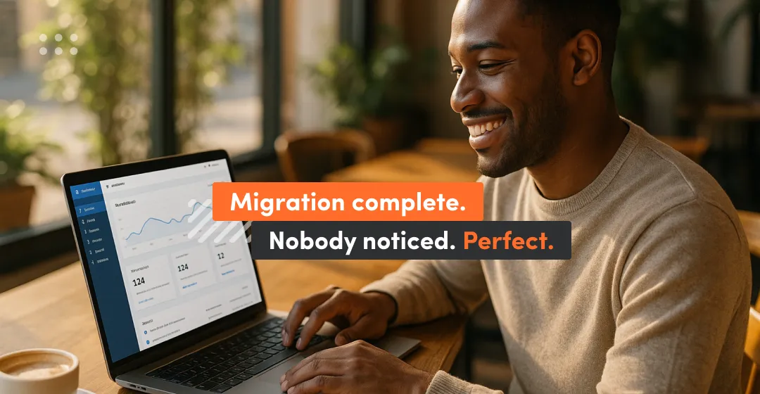 man with desktop and completed migration