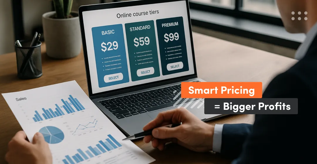 Image shows man with his desktop and sentence "Smart Pricing = Bigger Profits"
