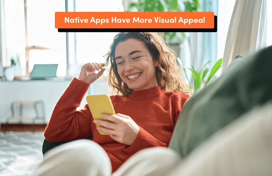 Graphic with happy women using her phone