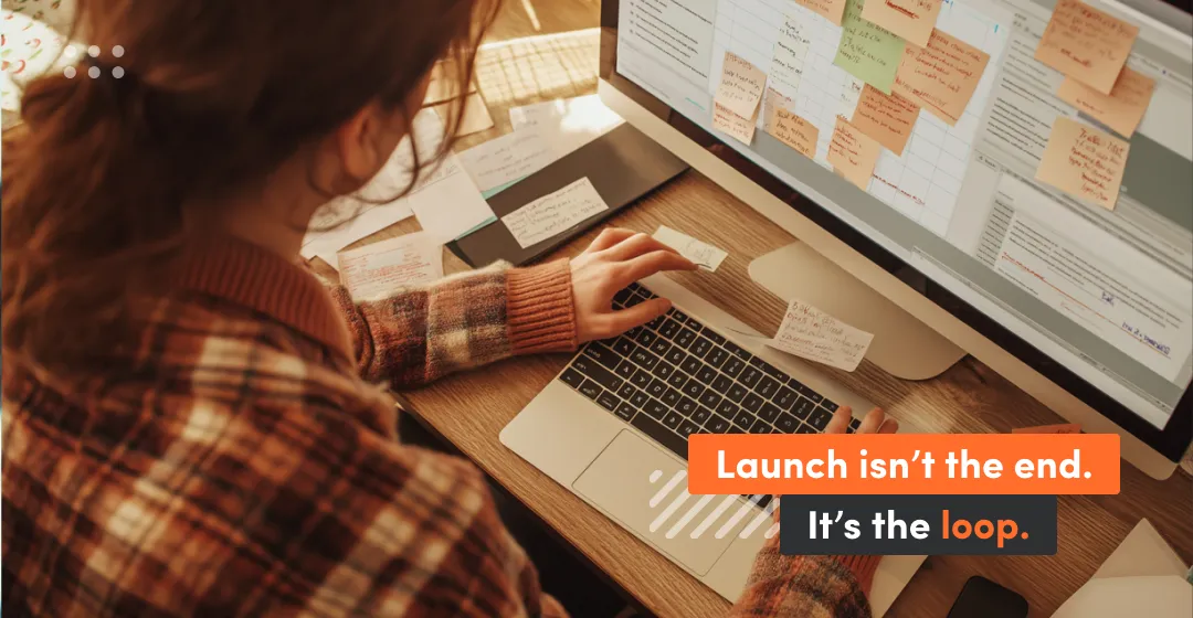 Woman with desktop and inscription about lunch