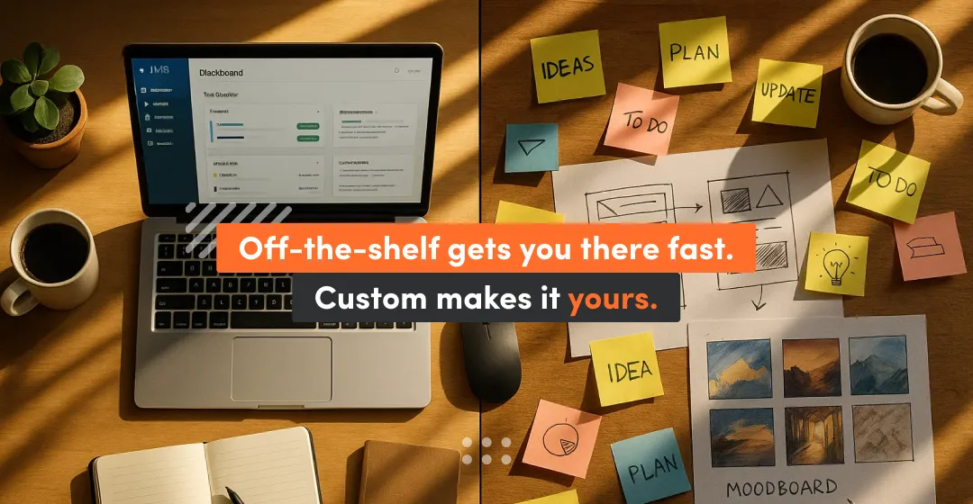 Slogan of the shelf gets you there fast. Custom makes it yours.