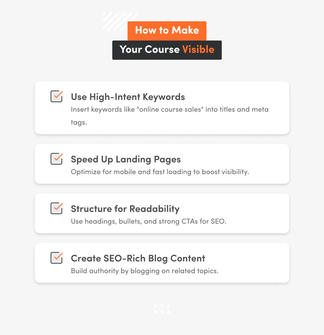 Things to do to make your course visible.
