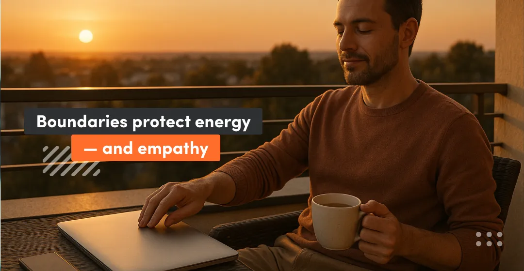 Man chilling with coffe with sunset