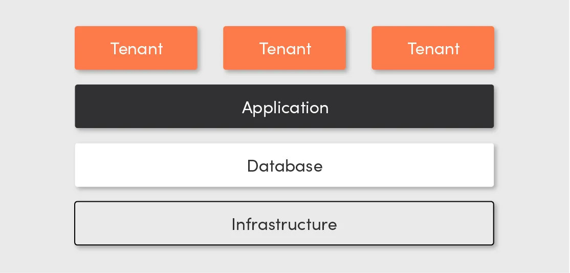 Shared tenancy - database and application are shared among the tenants