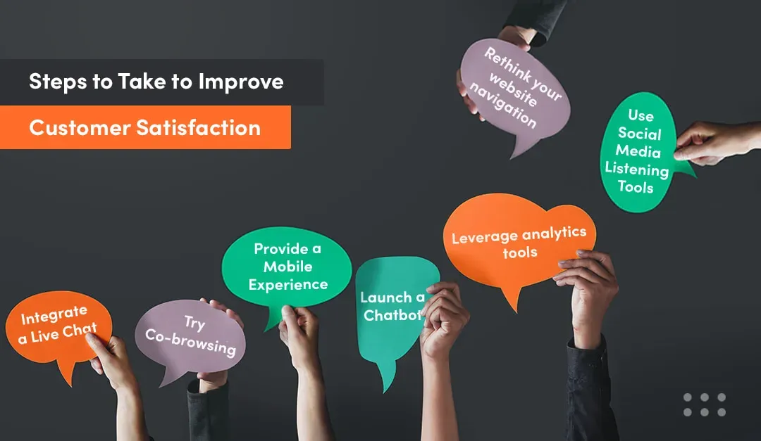 Steps to take customer satisfaction like integrate a live chat, launch and chatbot and etc.