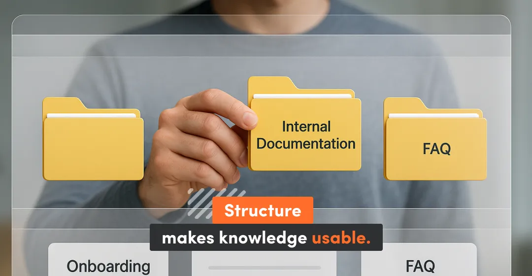 Graphic with man in grey sweatshirt and clear structure in yellow folders