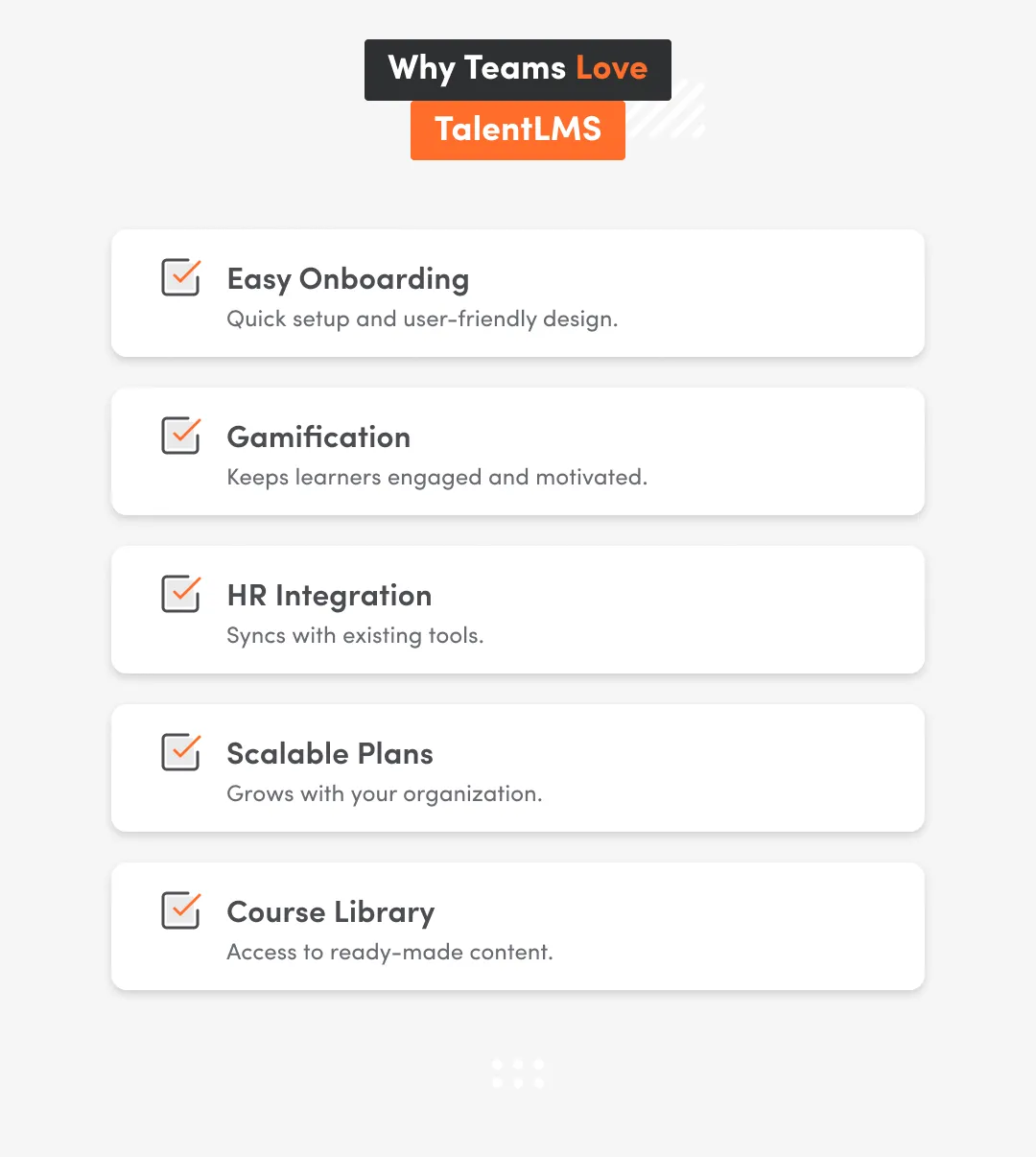 Inphographic about why teams love talentLMS