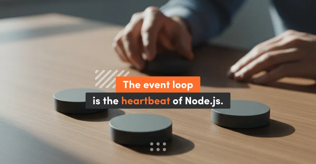 A close-up of hands arranging circular tokens on a table, symbolizing how the Node.js event loop orchestrates tasks in a single-threaded, non-blocking architecture to handle high concurrency efficiently.