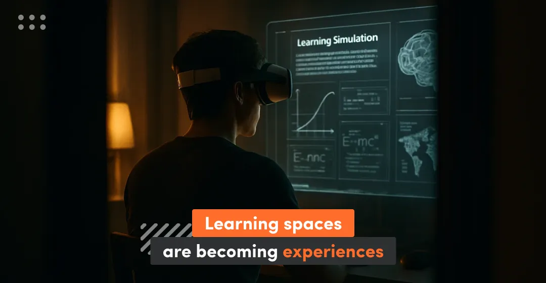 man with dekstop and VR and incription learning spaces are becoming experiences