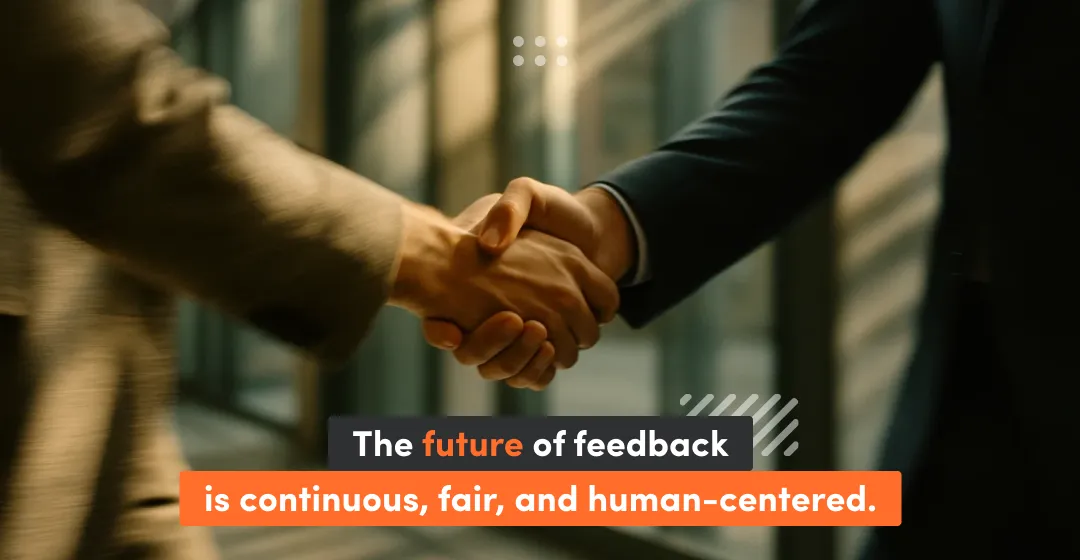 Two man shaking hands with inscription about future of feedback