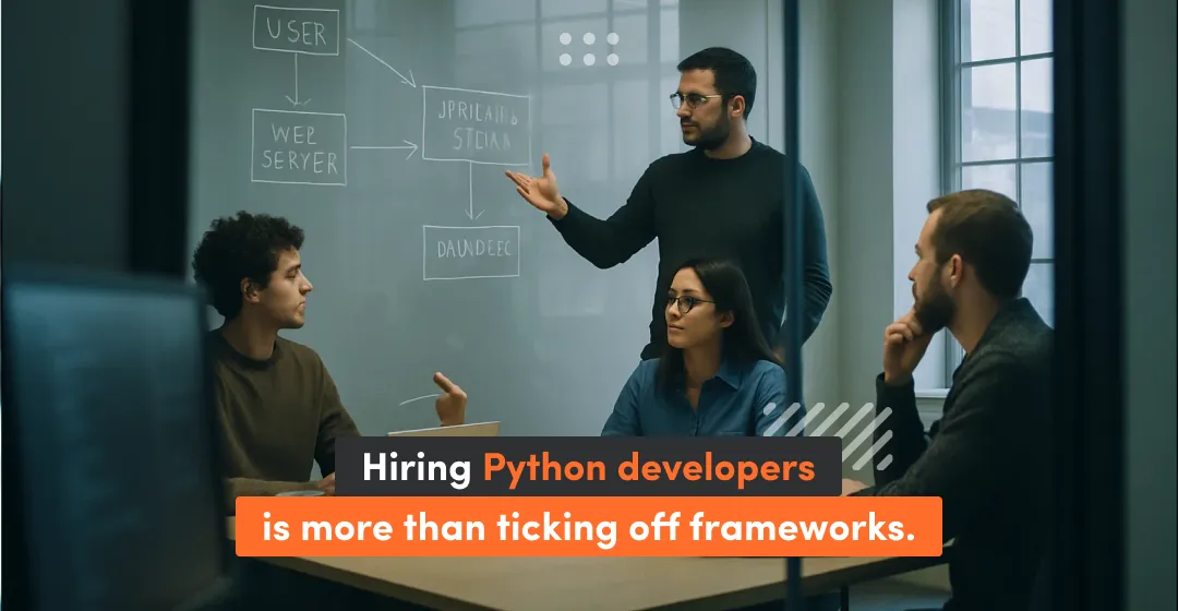 Group meeting with inscpription about hiring python developers