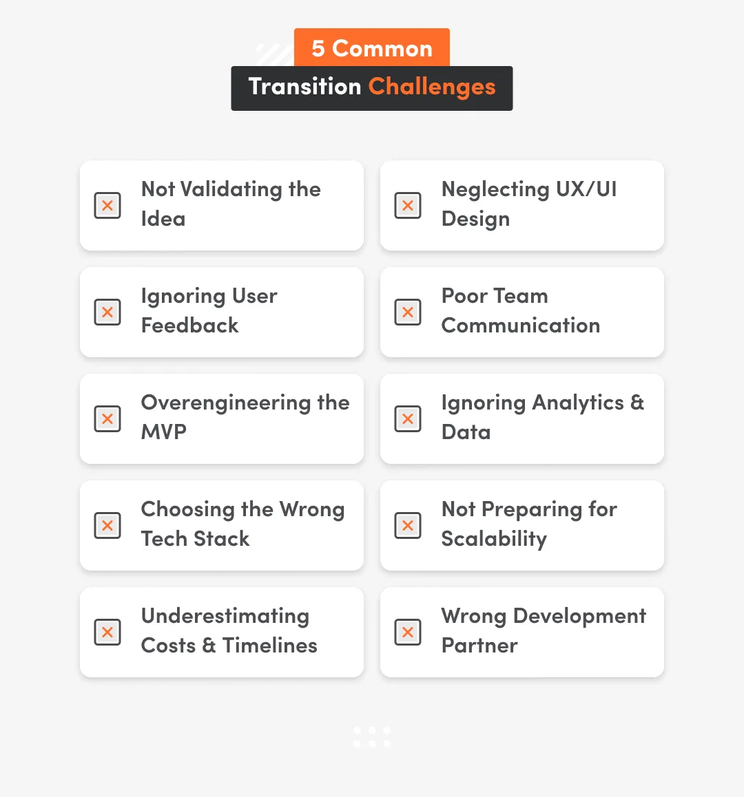 White inphographic with five common transition challenges