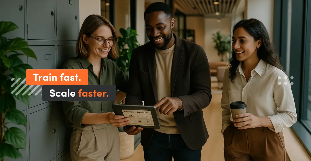 Three people and sentence about training and scaling