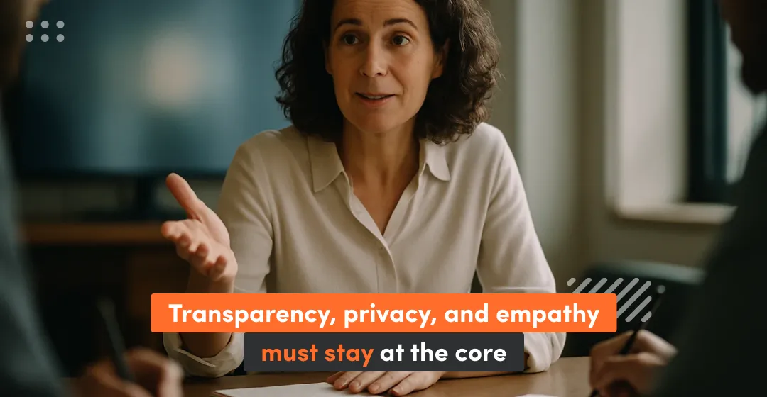 woman with inscription about transparency and privacy