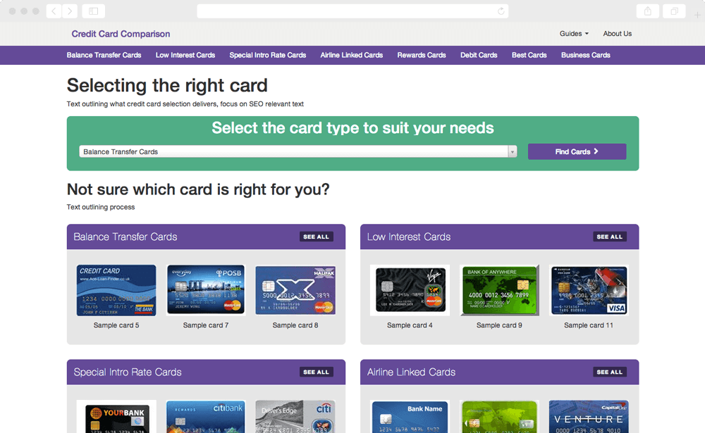 Credit Card Selector - screen